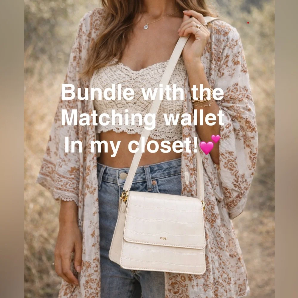 JW Pei Croc Embossed Mini Shoulder Bag Cream Vegan Leather Gold Hardware - Picture 2 of 13